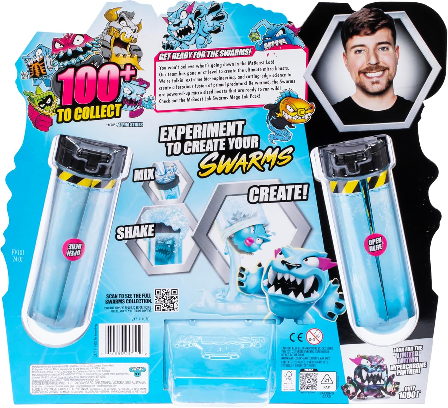 MrBeast Lab Swarms Mega-Laborpackung Hard Boiled; Experimentieren, Wasser hinzufügen, Reagenzglas schütteln, 12 Sammelfiguren enthüllen; 100+ zum Sammeln; Mega-Packung mit Panther der Sonderedition