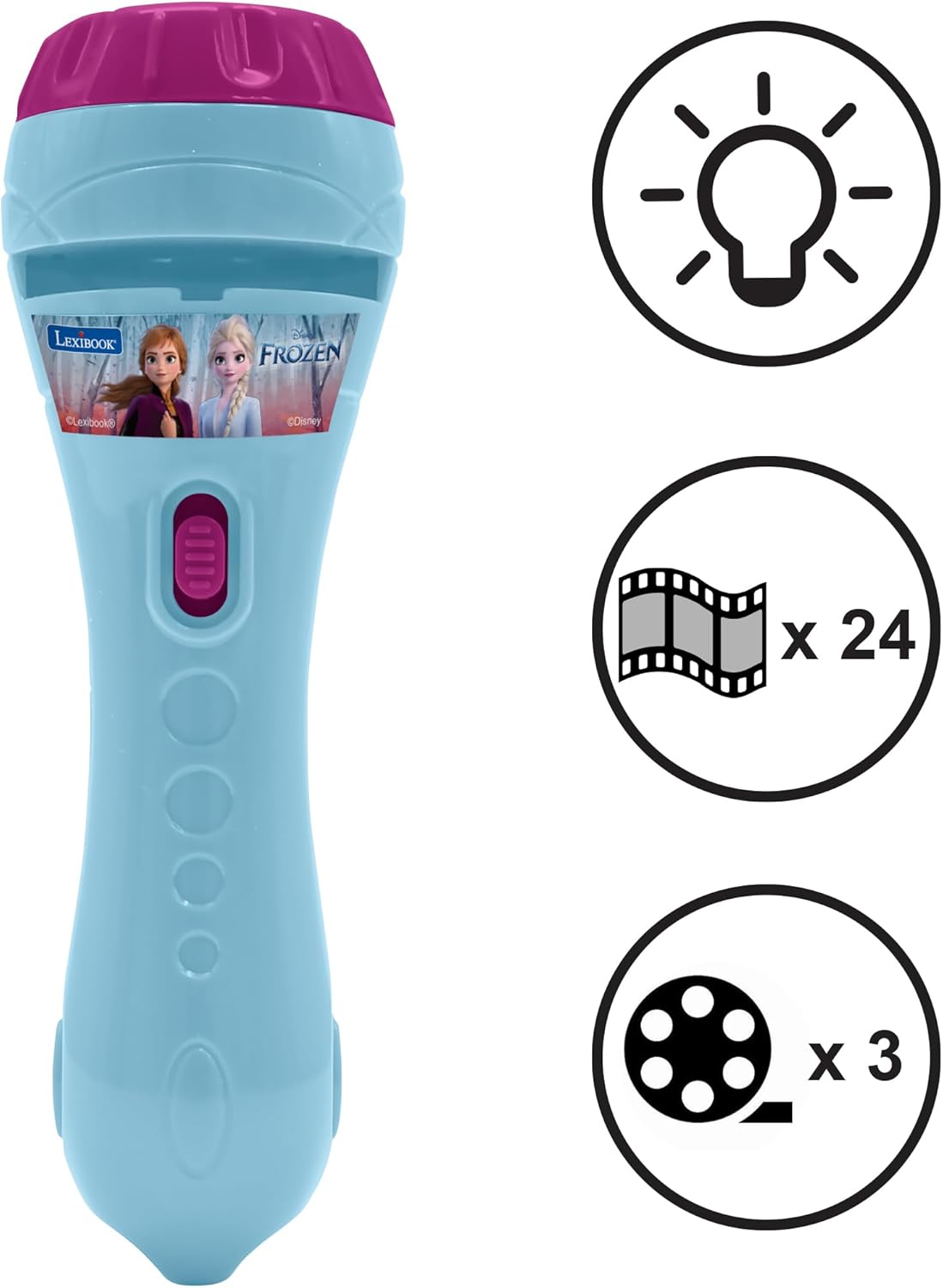 LEXIBOOK - Stories projector, Frozen torch light and projector with 3 discs, 24 images, create your own stories, LTC050FZ
