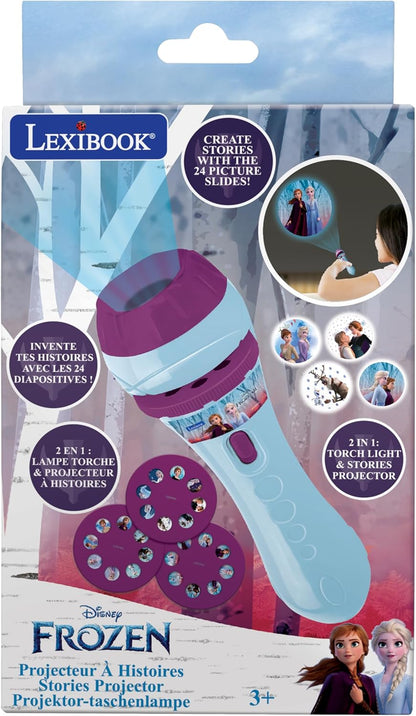 LEXIBOOK - Stories projector, Frozen torch light and projector with 3 discs, 24 images, create your own stories, LTC050FZ
