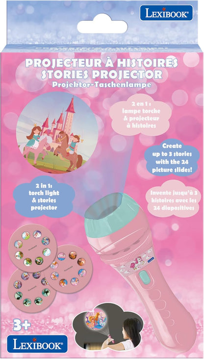 LEXIBOOK - Unicorn - Stories projector, torch light and projector with 3 discs, 24 images, create your own stories, LTC050UNI