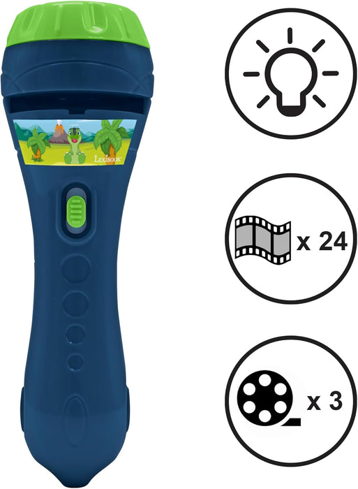 Lexibook LTC050DINO Dinosaur, Torch Light and Projector with 3 Discs, 24 Images, Create Your own Stories, Blue/Green, Moyen