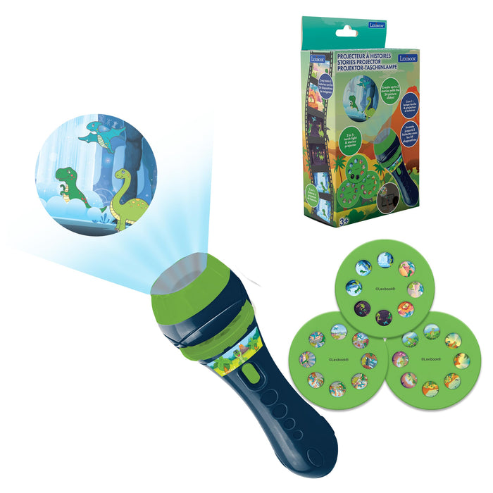 Lexibook LTC050DINO Dinosaur, Torch Light and Projector with 3 Discs, 24 Images, Create Your own Stories, Blue/Green, Moyen