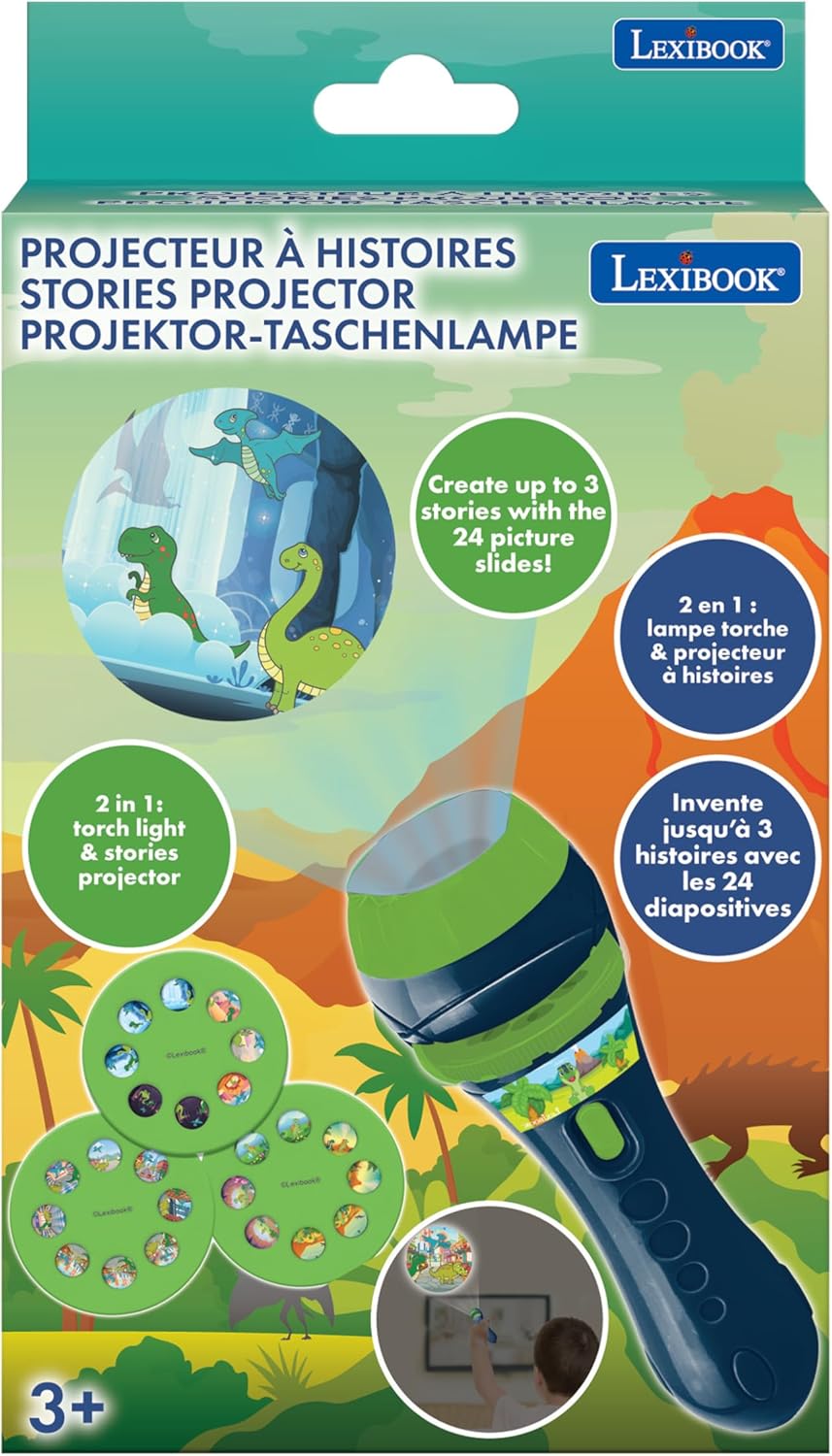 Lexibook LTC050DINO Dinosaur, Torch Light and Projector with 3 Discs, 24 Images, Create Your own Stories, Blue/Green, Moyen