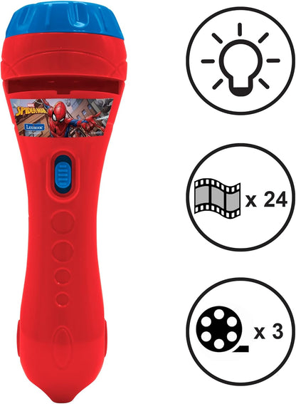 LEXIBOOK Stories projector, Spider-Man torch light and projector with 3 discs, 24 images, create your own stories, LTC050SP