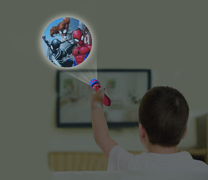 LEXIBOOK Stories projector, Spider-Man torch light and projector with 3 discs, 24 images, create your own stories, LTC050SP