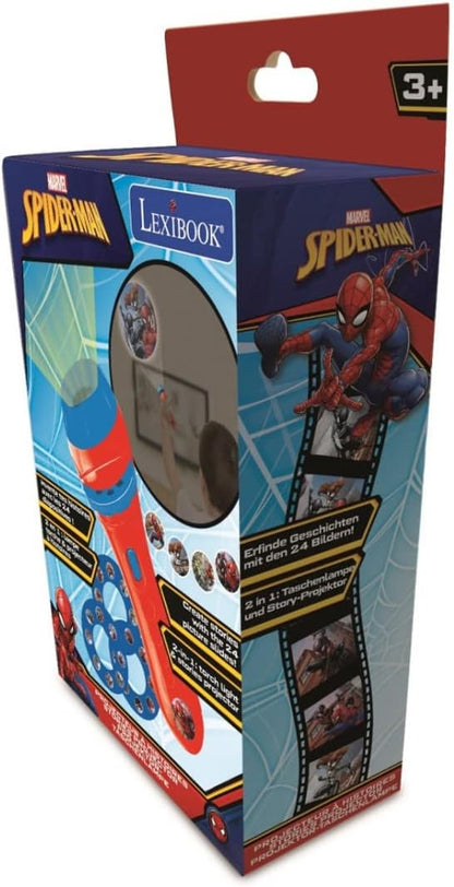 Lexibook, Spider-Man, Proiettore di storie, Torcia e proiettore con 3 Dischi, 24 Immagini, Crea Le tue storie, Rosso/Blu, LTC050SP