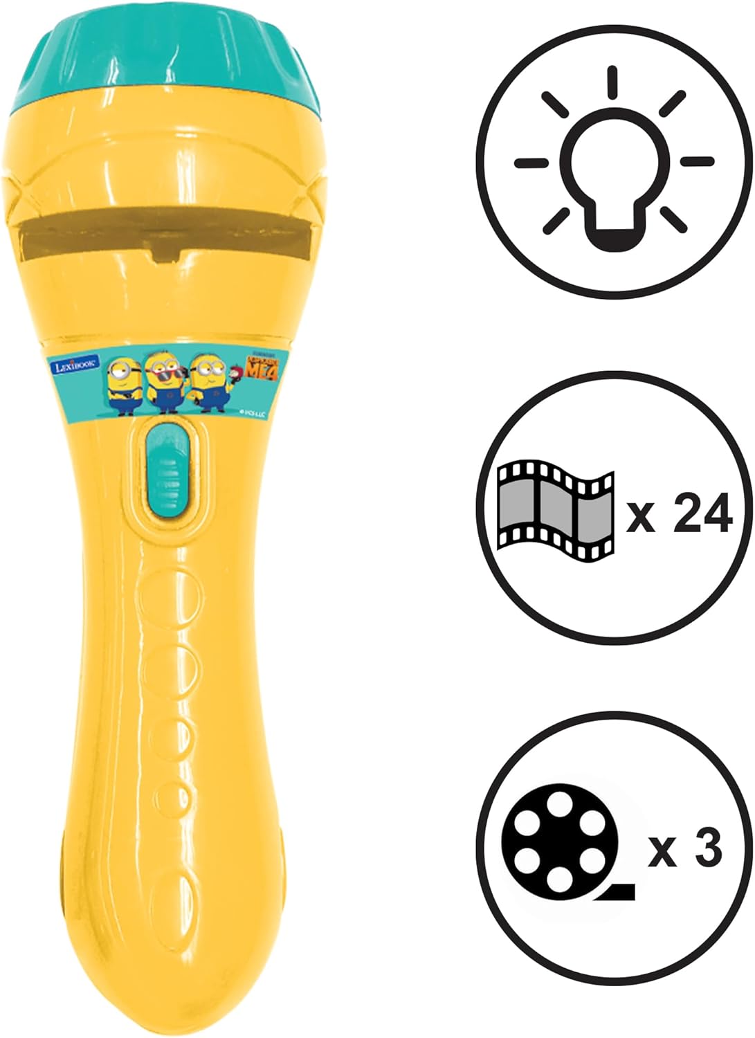 LEXIBOOK, Mi Villano Favorito, Proyector de Cuentos de los Minions y Linterna, Proyecta 24 imágenes de la película Mi Villano Favorito con 3 Discos, Amarillo/Azul, LTC050DES
