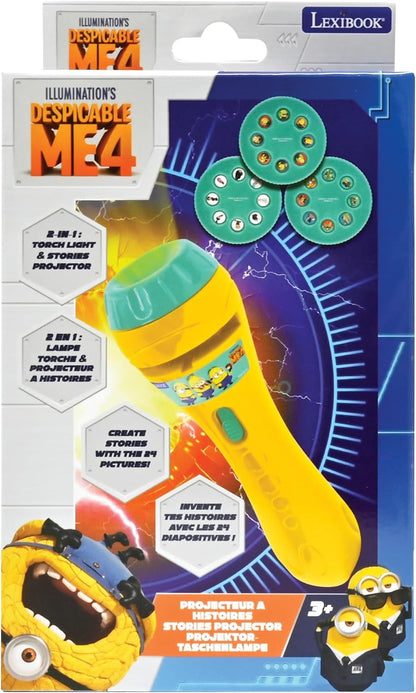 LEXIBOOK, Mi Villano Favorito, Proyector de Cuentos de los Minions y Linterna, Proyecta 24 imágenes de la película Mi Villano Favorito con 3 Discos, Amarillo/Azul, LTC050DES