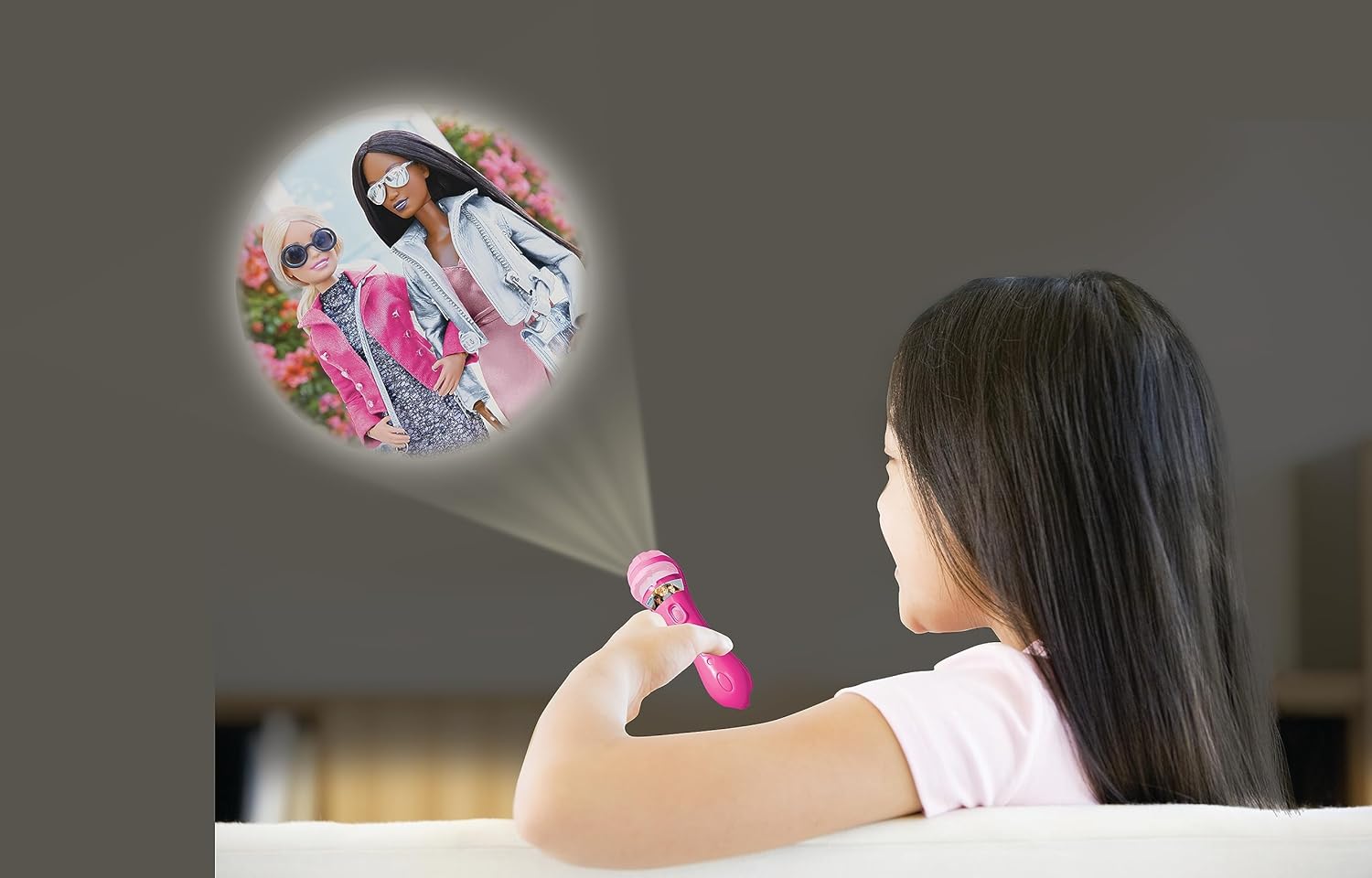 Lexibook LTC050BB Barbie, Torch Light and Projector with 3 Discs, 24 Images, Create Your own Stories, Pink