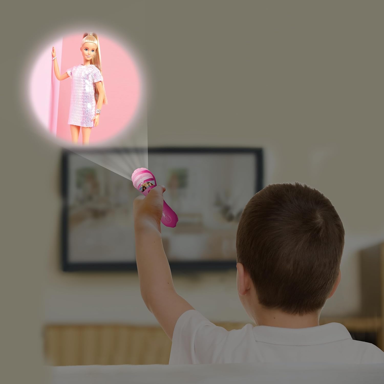 Lexibook LTC050BB Barbie, Torch Light and Projector with 3 Discs, 24 Images, Create Your own Stories, Pink