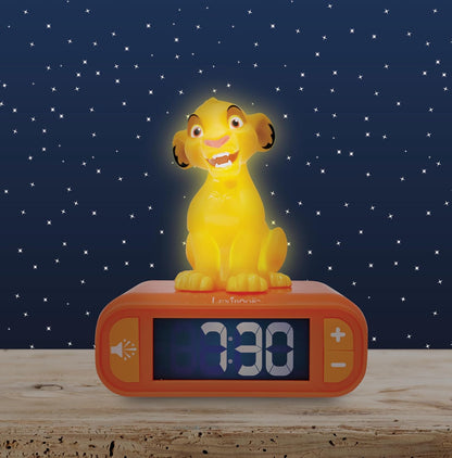 LEXIBOOK, Disney The Lion King, Simba Nightlight alarm clock, Sounds and Melodies, LCD Backlit screen, Luminous, Snooze, Yellow The Lion King - Simba