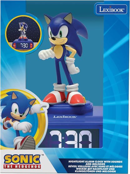 LEXIBOOK Hedgehog, Sonic Night Light Alarm Clock, Sounds and Melodies, Backlit LCD Screen, Luminous, Snooze, Blau