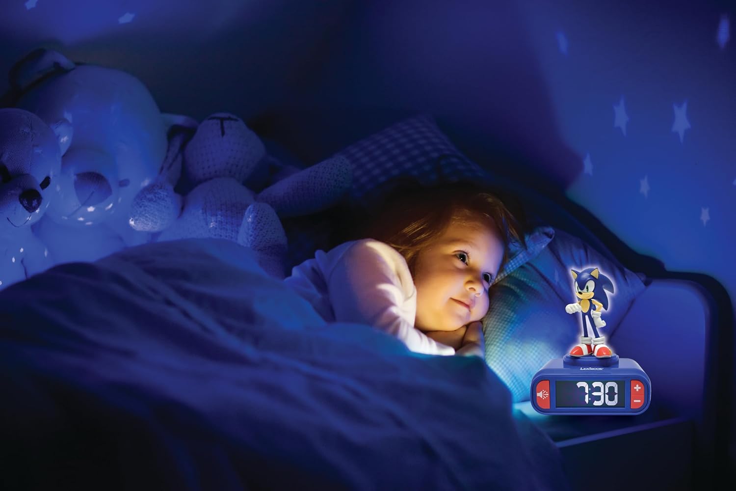 LEXIBOOK Hedgehog, Sonic Night Light Alarm Clock, Sounds and Melodies, Backlit LCD Screen, Luminous, Snooze, Blau