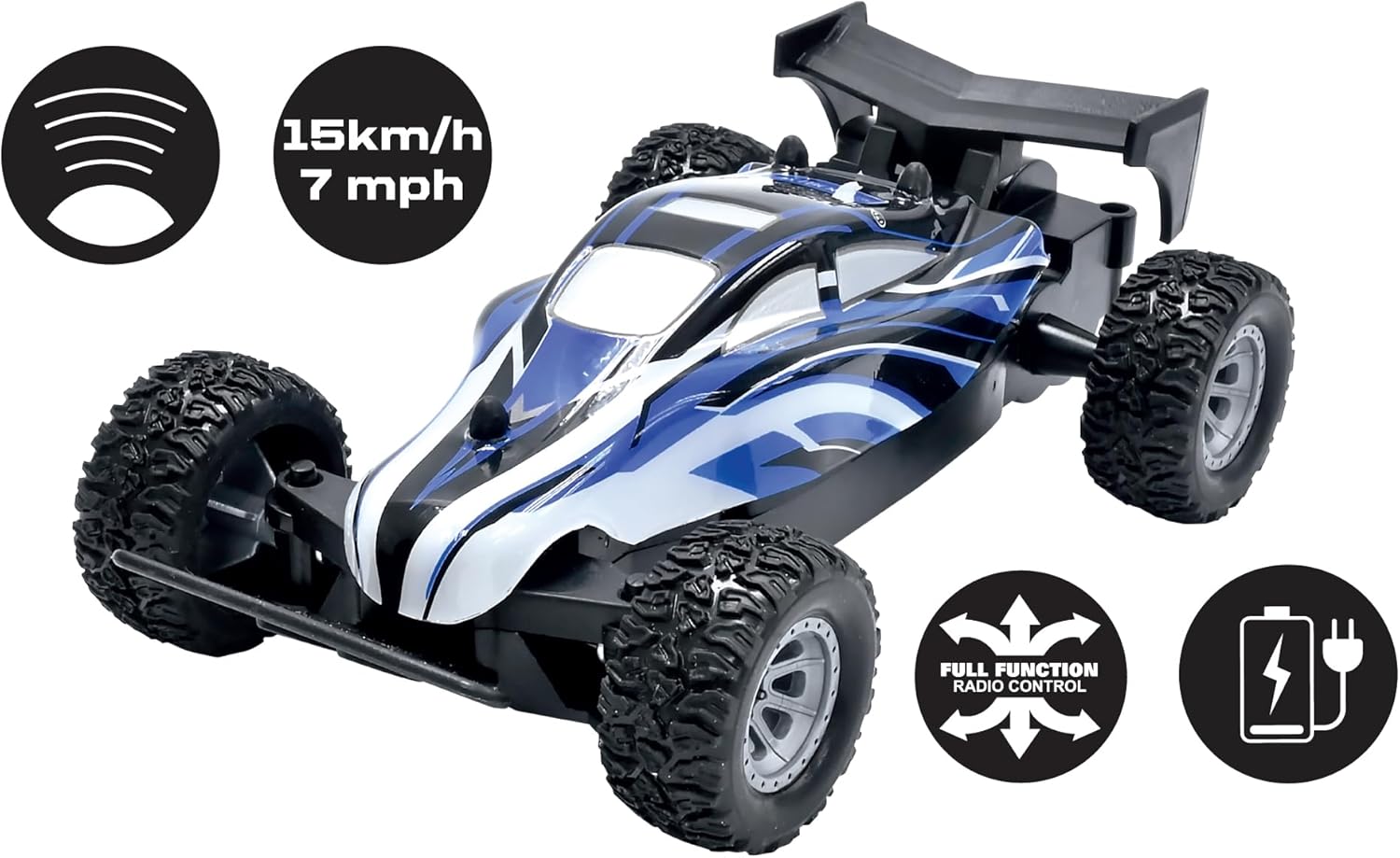 Lexibook, Crosslander® Mini Buggy, ferngesteuertes Buggy, Geschwindigkeit bis zu 15 km/h, Front- und Heckstoßfänger, wiederaufladbar, Blau, RC17