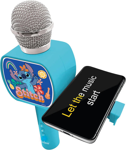 LEXIBOOK, Disney Stitch, Bluetooth® Microphone with voice change function, Built-in speaker, Phone holder included, Blue, MIC240D
