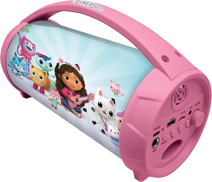 Lexibook, Gabby's Dollhouse, Wireless light speaker with microphone, Stereo sound, Karaoke function, USB and SD card ports, Rechargeable battery, Carrying handle, Pink, BTP585GDHZ