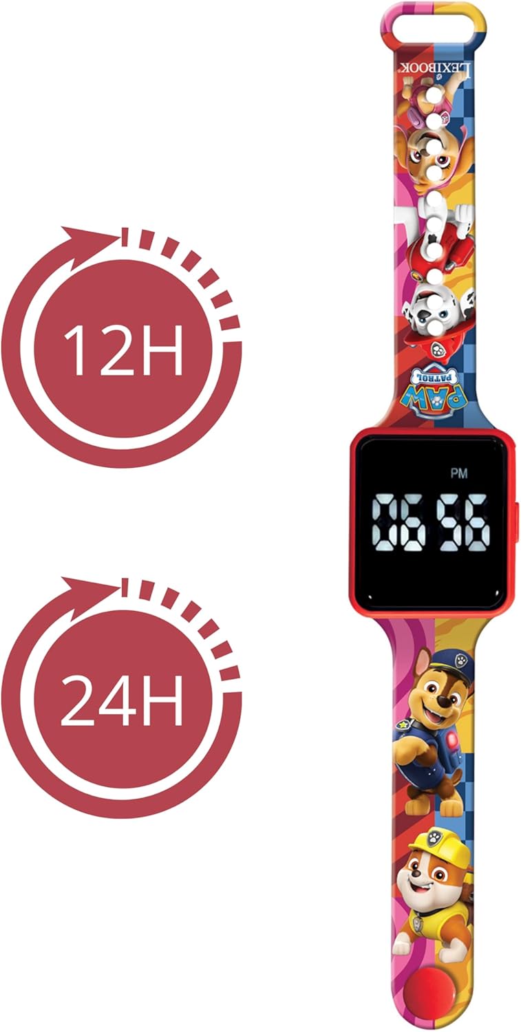 Lexibook DMW060PA Paw Patrol Digital watch, 12-hour or 24-hour time display, Blue/Red/Yellow