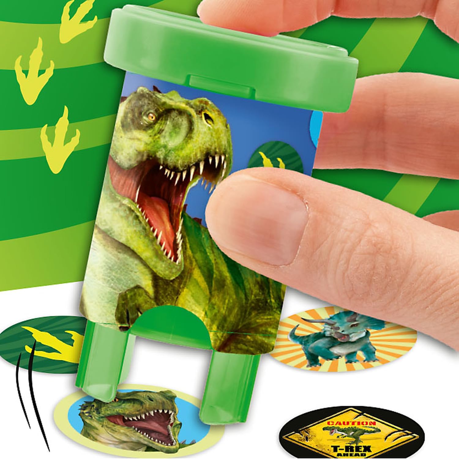 Depesche 13349 Dino World Stamper Set for Stamping Dinosaur Stickers Set with Stamp and 160 Stickers
