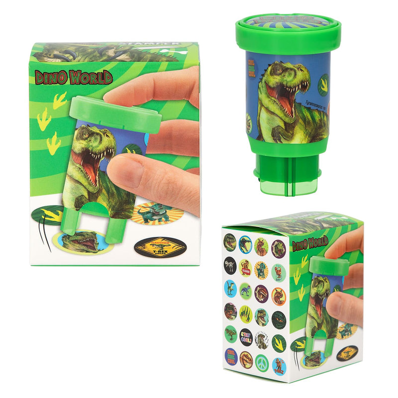 Depesche 13349 Dino World Stamper Set for Stamping Dinosaur Stickers Set with Stamp and 160 Stickers