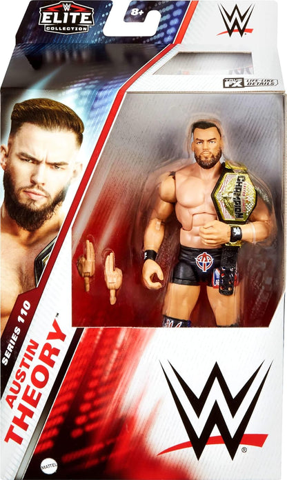 Mattel WWE Elite Action Figure & Accessories, 6-inch Collectible Austin Theory with 25 Articulation Points, Life-Like Look & Swappable Hands, HTX55