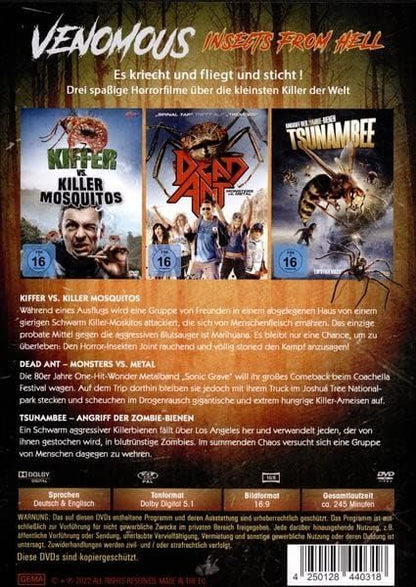 Venomous - Insects from Hell - (3 Filme) -  - Uncut - (Kiffer vs. Killer Mosquitos, Dead Ant – Monsters vs. Metal, Tsunambee – Angriff der Zombie-Bienen