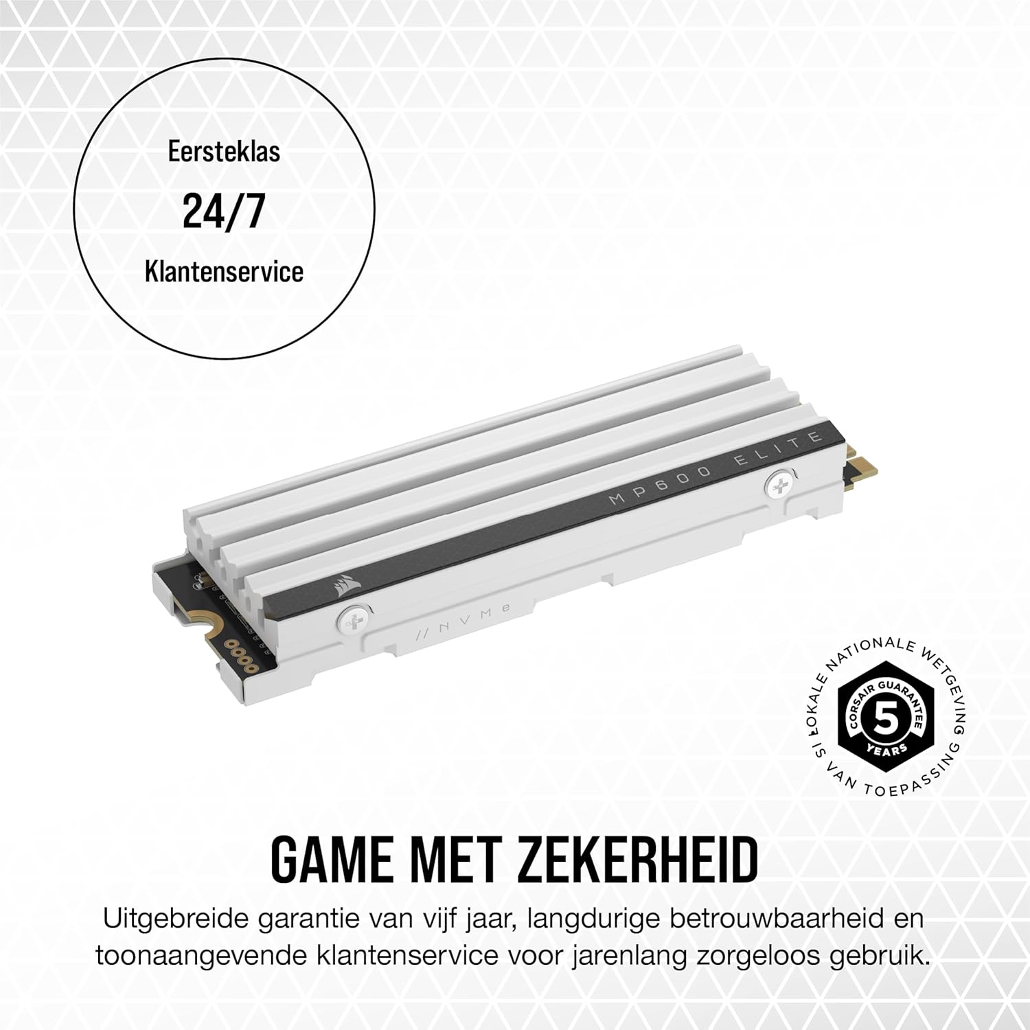 CORSAIR MP600 ELITE 4TB M.2 PCIe Gen4 x4 NVMe SSD voor PS5 – Inclusief Heatsink – M.2 2280 – Tot 7.000MB/sec Sequentieel Lezen – High-Density-3D TLC NAND – Wit