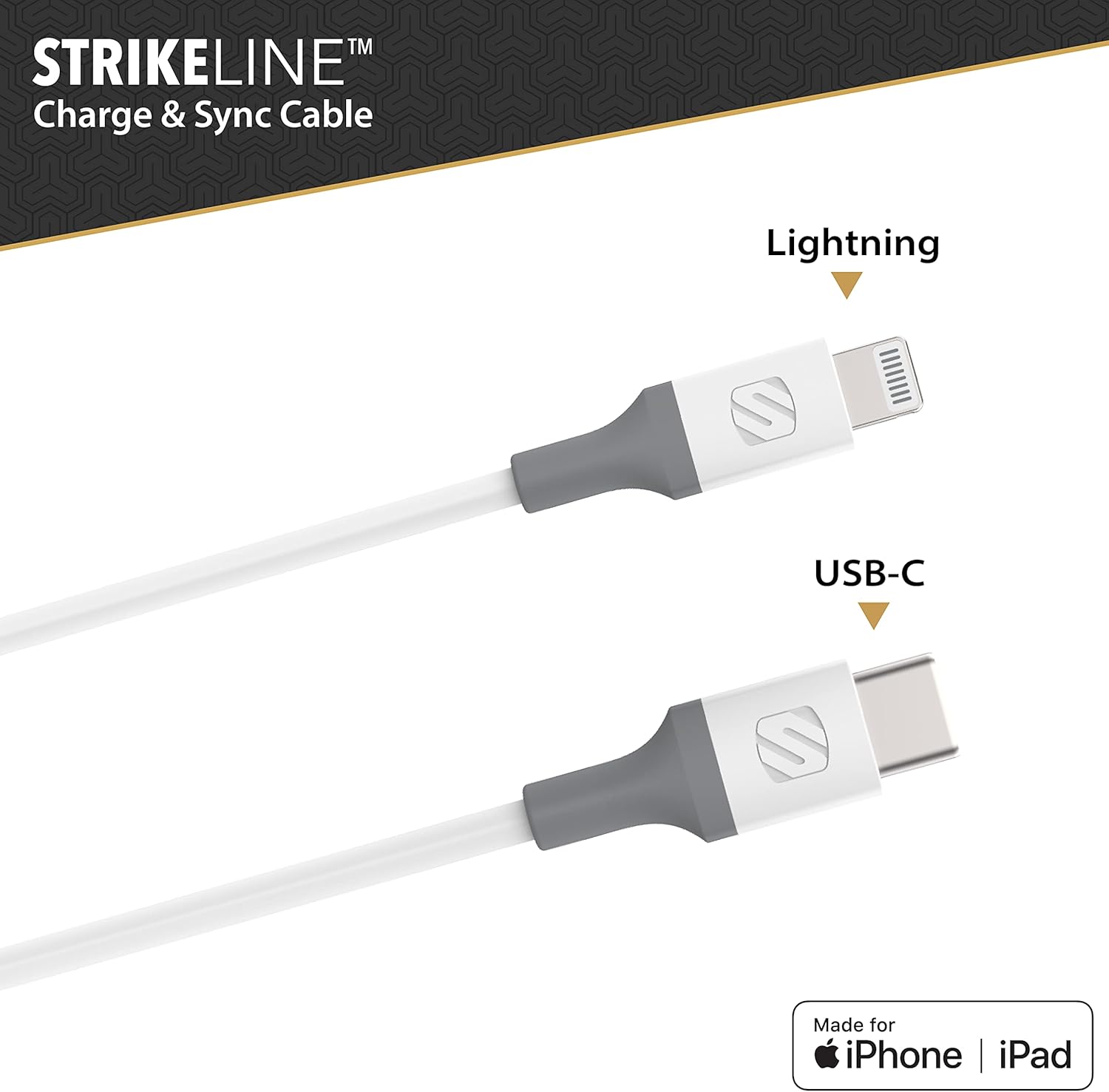 SCOSCHE Ci44WG-SP Strikeline MFI Certified Lightning Charge & Sync Cable for All Lightning Devices 4-ft. White/Gray White 4'