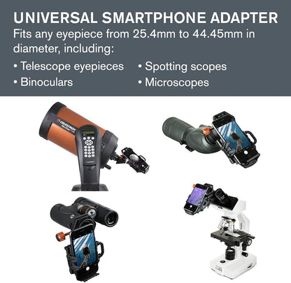 Celestron 81036 NexGO 2-Axis Universal Digiscoping and Astroimaging Smartphone Adapter - Connects Your Smartphone Camera to an Optic Eyepiece to Capture Images and Video, Black