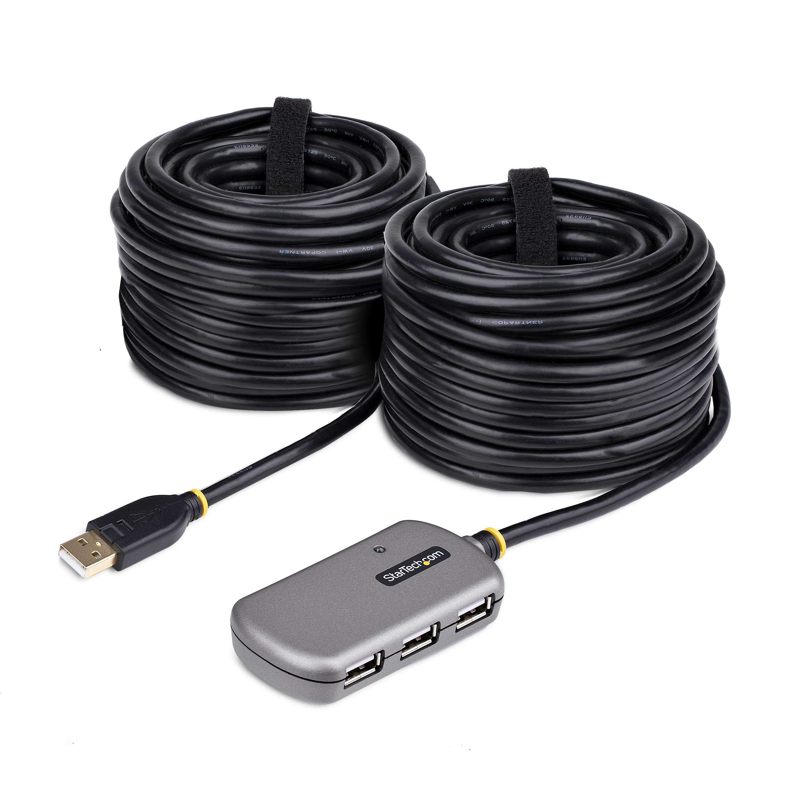 StarTech.com USB Extender Hub, 24m USB 2.0 Extension Cable with 4-Port USB-A Hub, Active/Bus Powered USB Repeater Cable, Optional 10W Power Supply Incl., Level 4 ESD Protection (U02442-USB-EXTENDER
