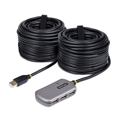 StarTech.com USB Extender Hub, 24m USB 2.0 Extension Cable with 4-Port USB-A Hub, Active/Bus Powered USB Repeater Cable, Optional 10W Power Supply Incl., Level 4 ESD Protection (U02442-USB-EXTENDER