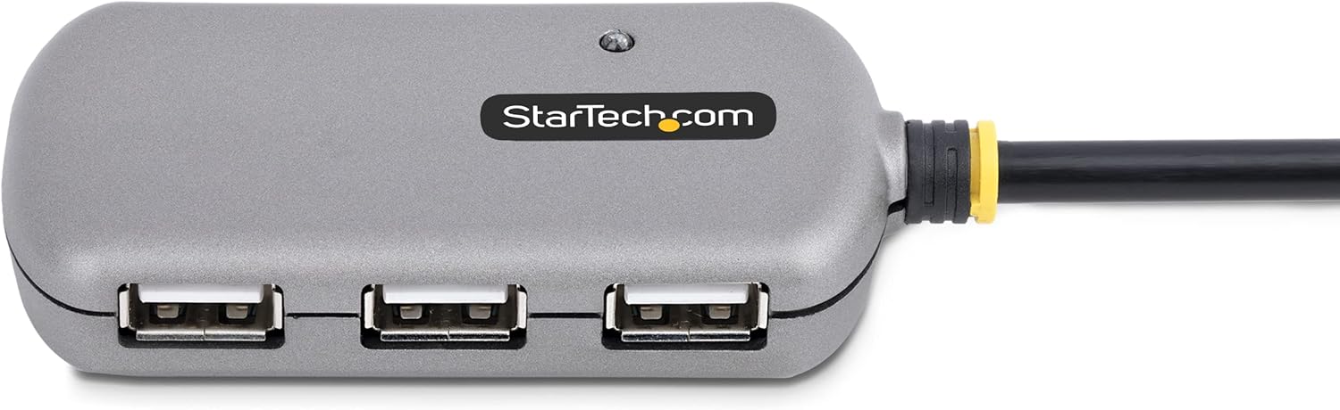 StarTech.com USB Extender Hub, 24m USB 2.0 Extension Cable with 4-Port USB-A Hub, Active/Bus Powered USB Repeater Cable, Optional 10W Power Supply Incl., Level 4 ESD Protection (U02442-USB-EXTENDER