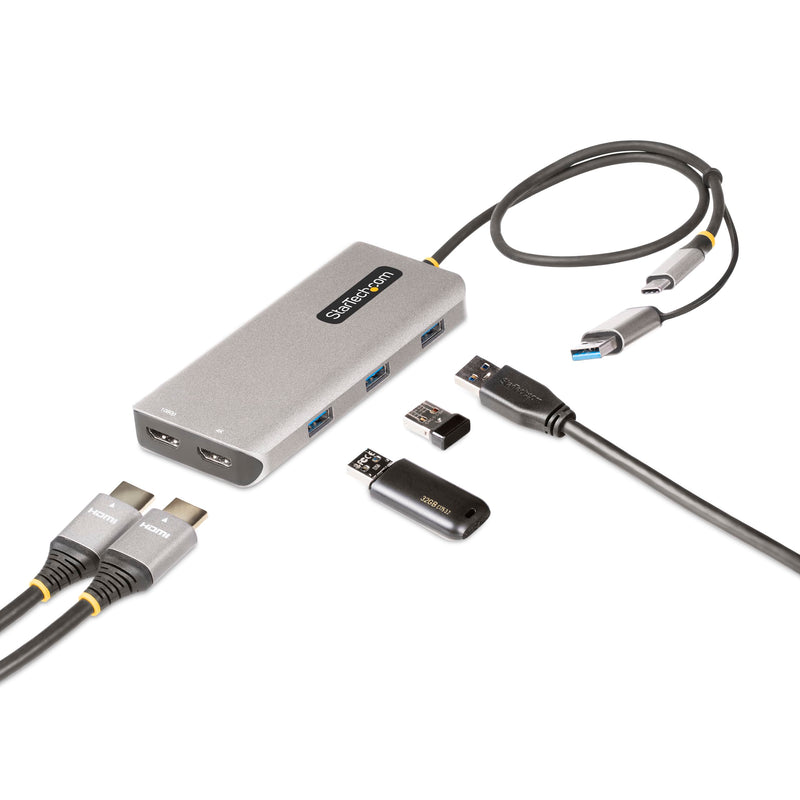 StarTech.com USB-C Multiport Adapter w/Attached USB-C to USB-A Dongle, Dual HDMI (4K30Hz/1080p60Hz), 3x USB-A 5Gbps, Mini Travel Dock, Laptop Docking Station, 1.3ft/40cm Cable (167B-USBC-MULTIPORT)