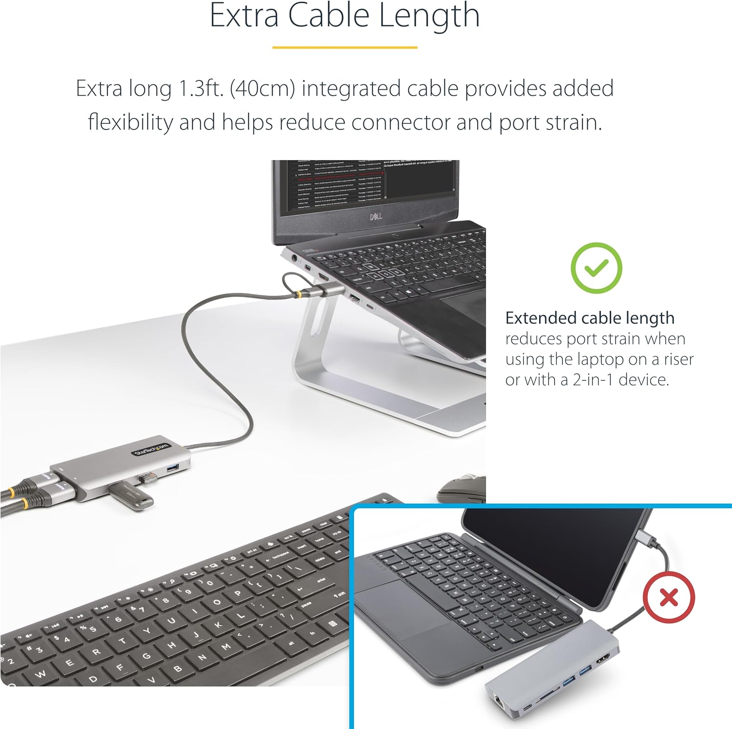 StarTech.com USB-C Multiport Adapter w/Attached USB-C to USB-A Dongle, Dual HDMI (4K30Hz/1080p60Hz), 3x USB-A 5Gbps, Mini Travel Dock, Laptop Docking Station, 1.3ft/40cm Cable (167B-USBC-MULTIPORT)