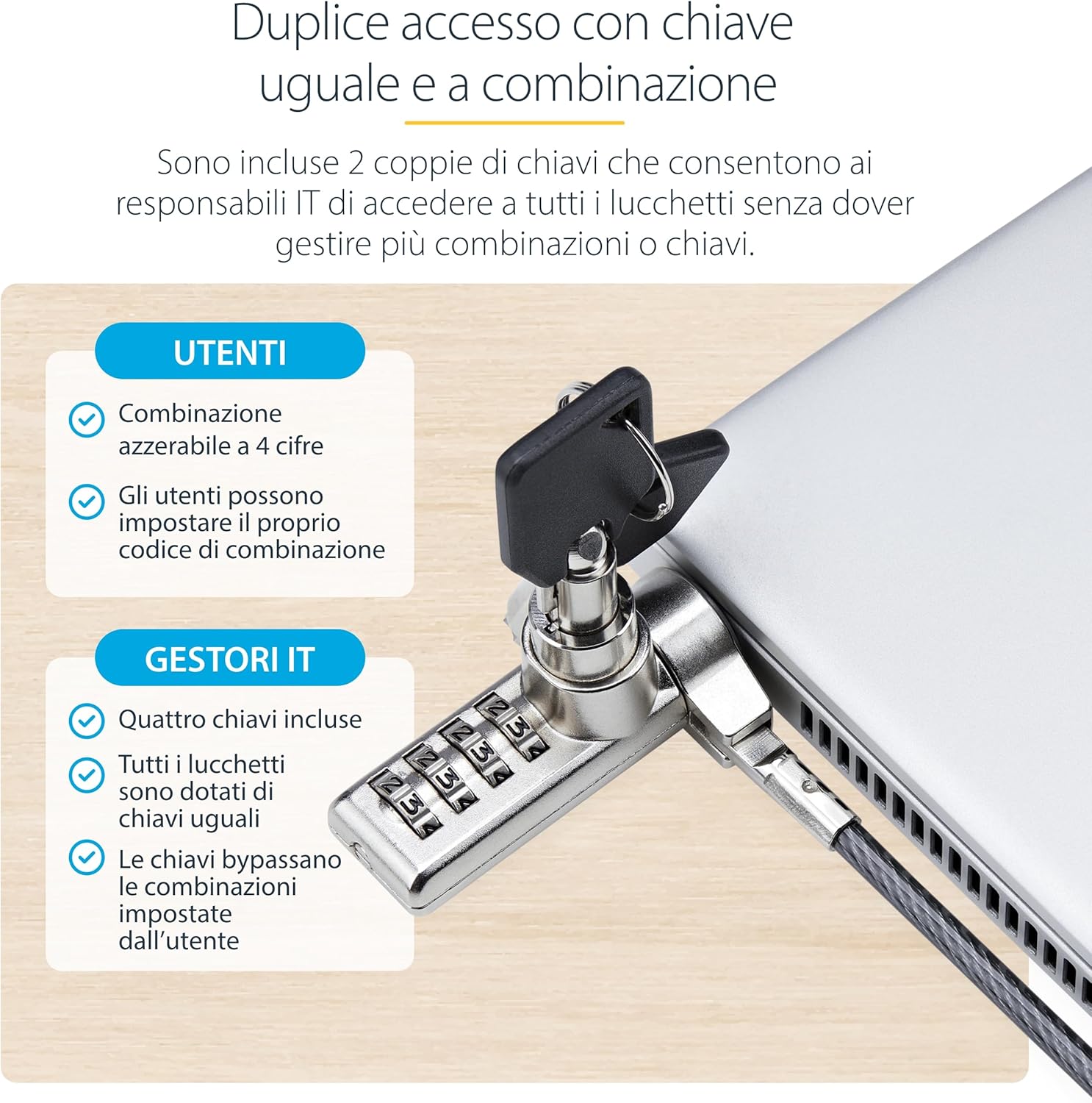 StarTech.com 10-Pack Dual-Access Laptop Lock, 6.5ft (2m) Keyed Alike and Combination Security Cable Lock for K-Slot Devices