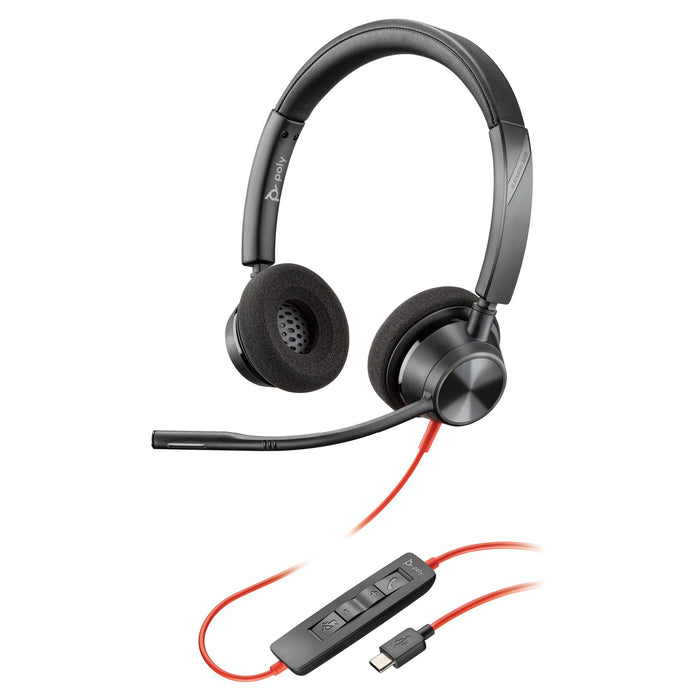 Poly Blackwire 3320 Wired Headset – Flexible Microphone Boom – Hi-fi Stereo - Connect to PC/Mac via USB-C or USB-A - Works with Teams/Zoom