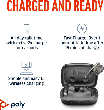 Poly Voyager Free 60 UC True Wireless Earbuds – Noise-Canceling Mics for Clear Calls – ANC – Portable Charge Case – Works w/iPhone, Android, PC/Mac – Teams Certified – Black