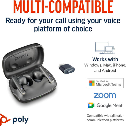 Poly Voyager Free 60 UC True Wireless Earbuds – Noise-Canceling Mics for Clear Calls – ANC – Portable Charge Case – Works w/iPhone, Android, PC/Mac – Teams Certified – Black