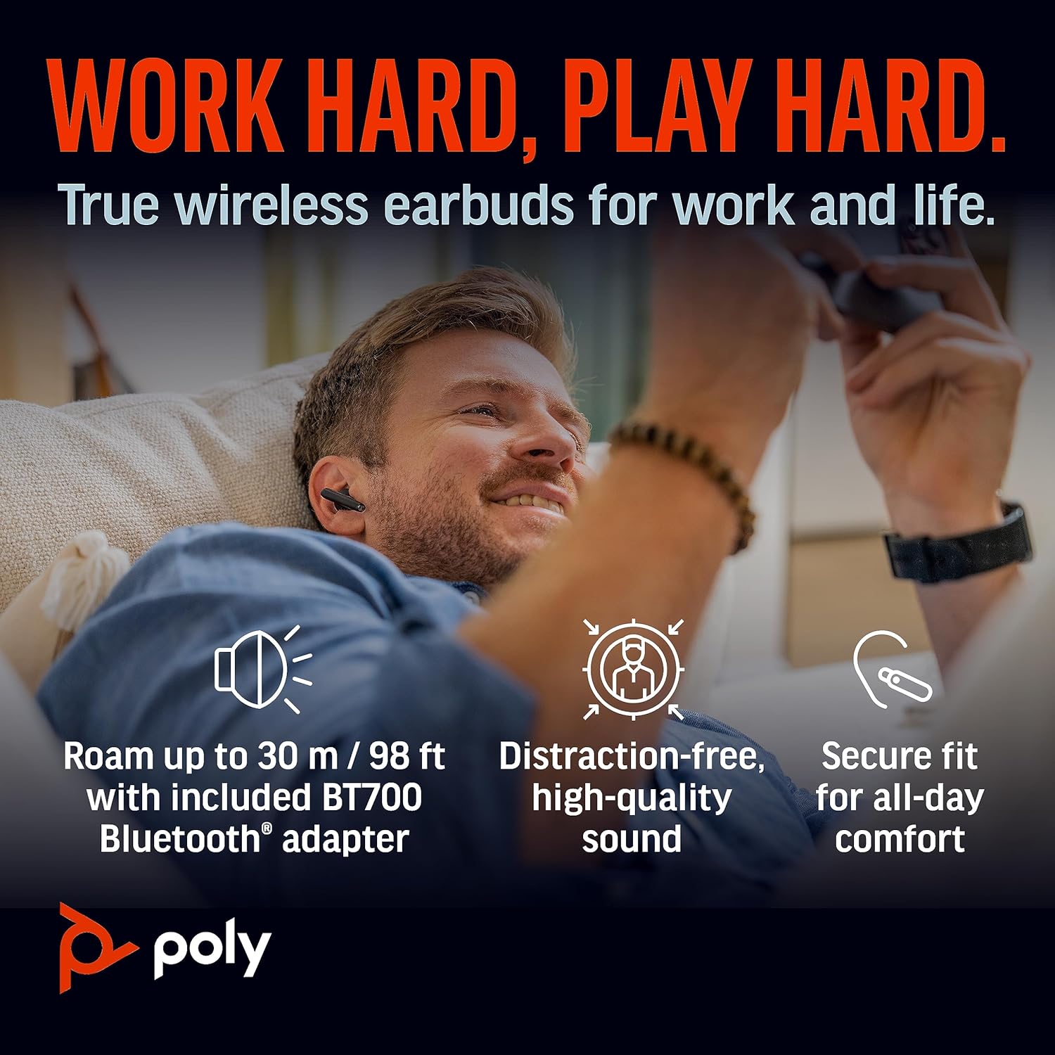 Poly Voyager Free 60 UC True Wireless Earbuds – Noise-Canceling Mics for Clear Calls – ANC – Portable Charge Case – Works w/iPhone, Android, PC/Mac – Teams Certified – Black