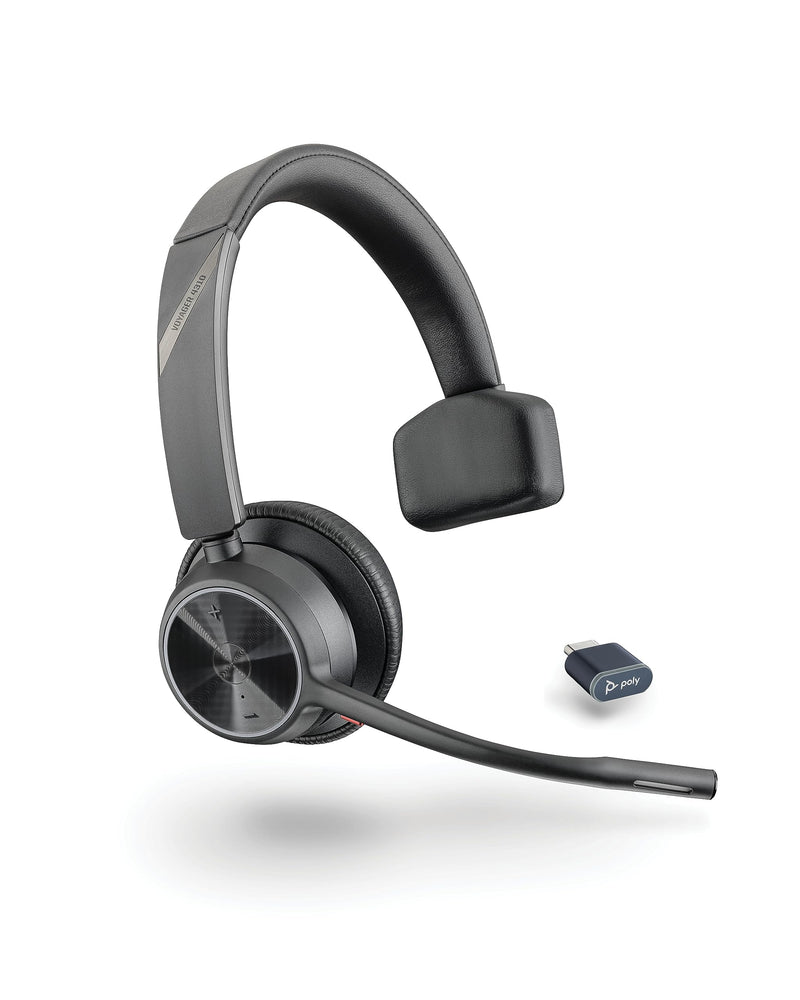 Poly Voyager 4310 UC Wireless Headset (Plantronics) - Single-Ear Bluetooth Headset w/Noise-Canceling Mic - Connect PC/Mac/Mobile via Bluetooth - Works w/Teams, Zoom, & More 2024 Version (USB-C & USB-A)