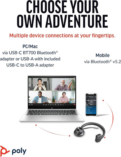 Poly Voyager 4310 UC Wireless Headset (Plantronics) - Single-Ear Bluetooth Headset w/Noise-Canceling Mic - Connect PC/Mac/Mobile via Bluetooth - Works w/Teams, Zoom, & More 2024 Version (USB-C & USB-A)