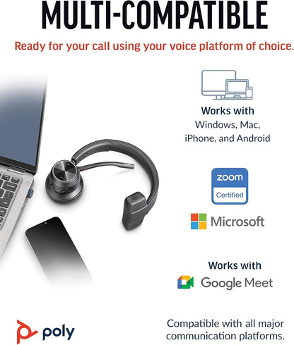 Poly Voyager 4310 UC Wireless Headset (Plantronics) - Single-Ear Bluetooth Headset w/Noise-Canceling Mic - Connect PC/Mac/Mobile via Bluetooth - Works w/Teams, Zoom, & More 2024 Version (USB-C & USB-A)