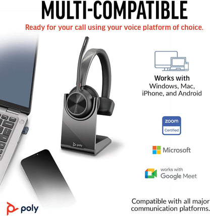 Poly Voyager 4310 UC Wireless Headset & Charge Stand - Single-Ear Bluetooth Headset w/Noise-Canceling Boom Mic - Connect to PC/Mac/Mobile - Works w/Teams, Zoom, & More