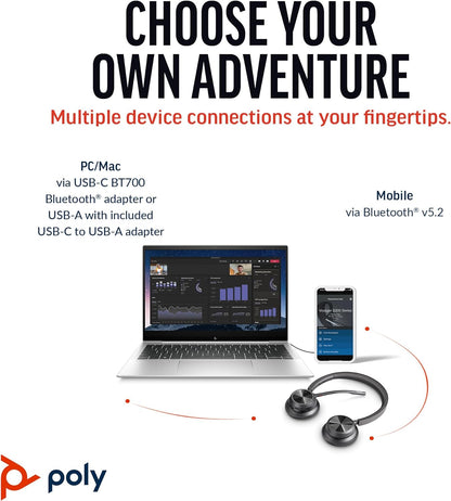 Poly Voyager 4320 UC Wireless Headset - Stereo Headphones w/Noise-Canceling Boom Mic - Connect PC/Mac/Mobile via Bluetooth - Works w/Teams, Zoom, & More