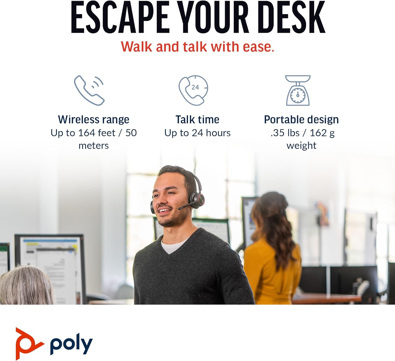 Poly Voyager 4320 UC Wireless Headset - Stereo Headphones w/Noise-Canceling Boom Mic - Connect PC/Mac/Mobile via Bluetooth - Works w/Teams, Zoom, & More