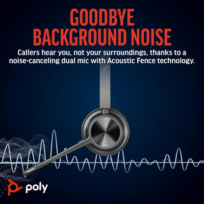 Poly Voyager 4320 UC Wireless Headset - Stereo Headphones w/Noise-Canceling Boom Mic - Connect PC/Mac/Mobile via Bluetooth - Works w/Teams, Zoom, & More
