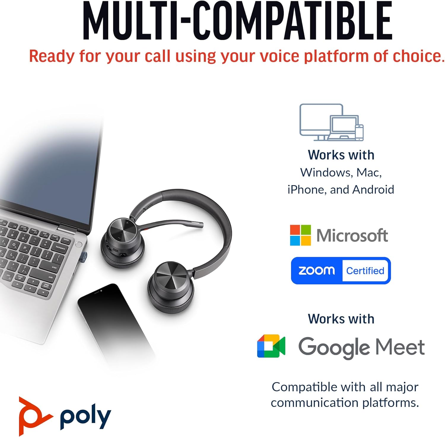 Poly Voyager 4320 UC Wireless Headset - Stereo Headphones w/Noise-Canceling Boom Mic - Connect PC/Mac/Mobile via Bluetooth - Works w/Teams, Zoom, & More