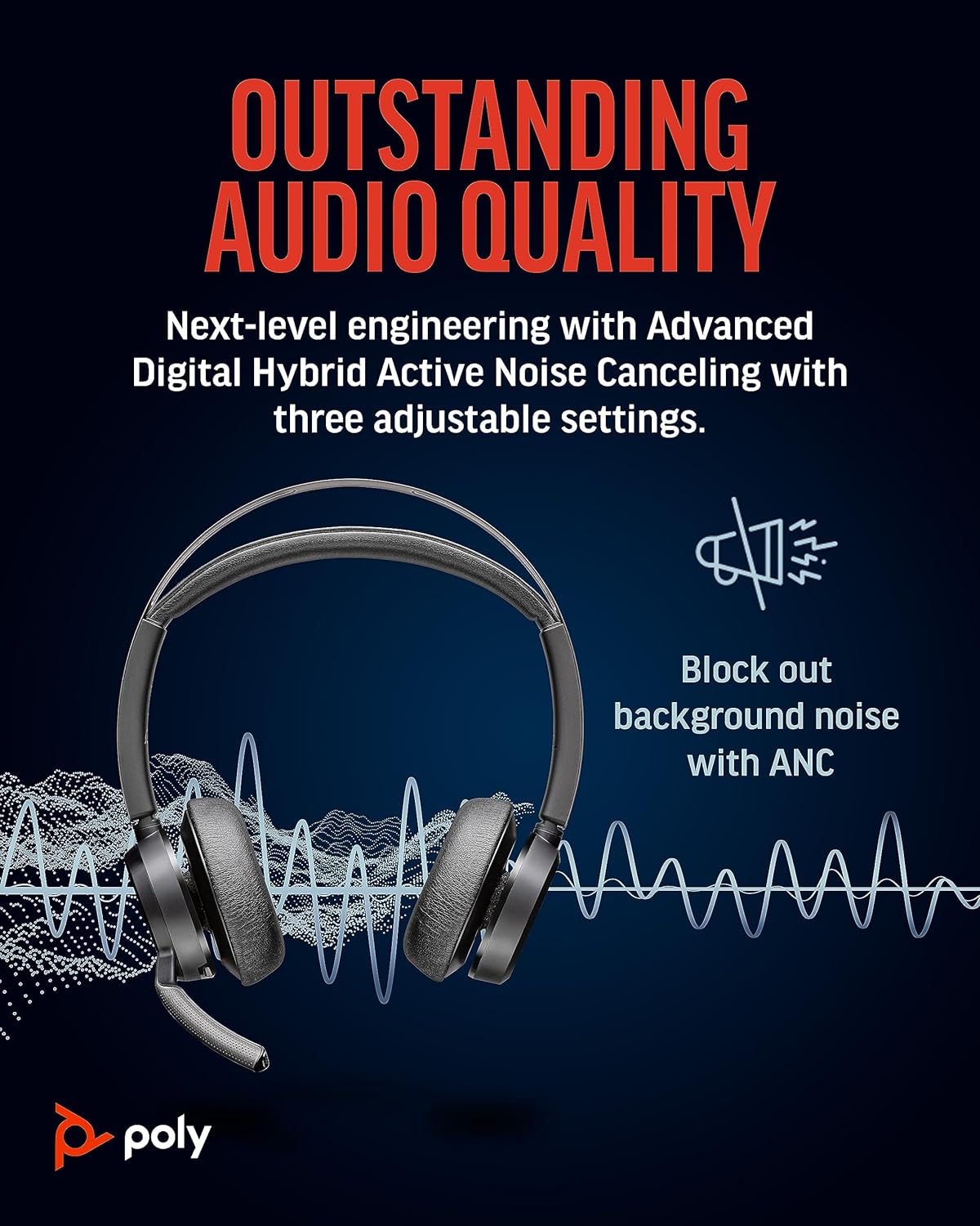 Poly Voyager Focus 2 UC Wireless Headset with Microphone (Plantronics) - Active Noise Canceling (ANC) - Connect PC/Mac/Mobile via Bluetooth - Works w/Teams, Zoom, and More