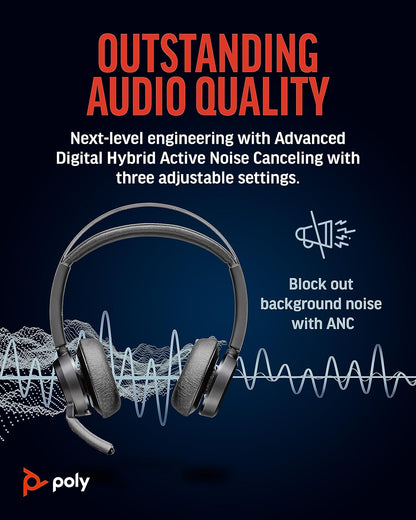 Poly Voyager Focus 2 UC Wireless Headset with Microphone (Plantronics) - Active Noise Canceling (ANC) - Connect PC/Mac/Mobile via Bluetooth - Works w/Teams, Zoom, and More