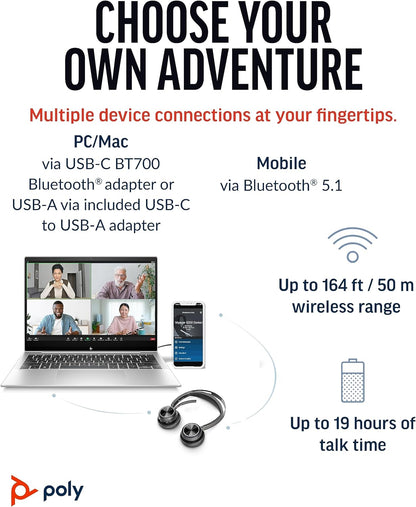 Poly Voyager Focus 2 UC Wireless Headset with Microphone (Plantronics) - Active Noise Canceling (ANC) - Connect PC/Mac/Mobile via Bluetooth - Works w/Teams, Zoom, and More