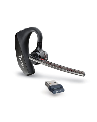 Poly Voyager 5200 UC Wireless Headset & Charging Case - Single-Ear Bluetooth Headset w/Noise-Canceling Mic - Connect to Mobile/PC via Bluetooth -Works w/Microsoft Teams, Zoom & More, Plantronics Headset + Charger Case + Dongle